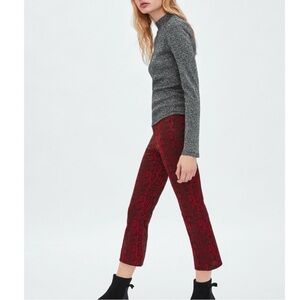 Zara Trafaluc Cropped Flare Snake Print Retro Red Black Pants NWT